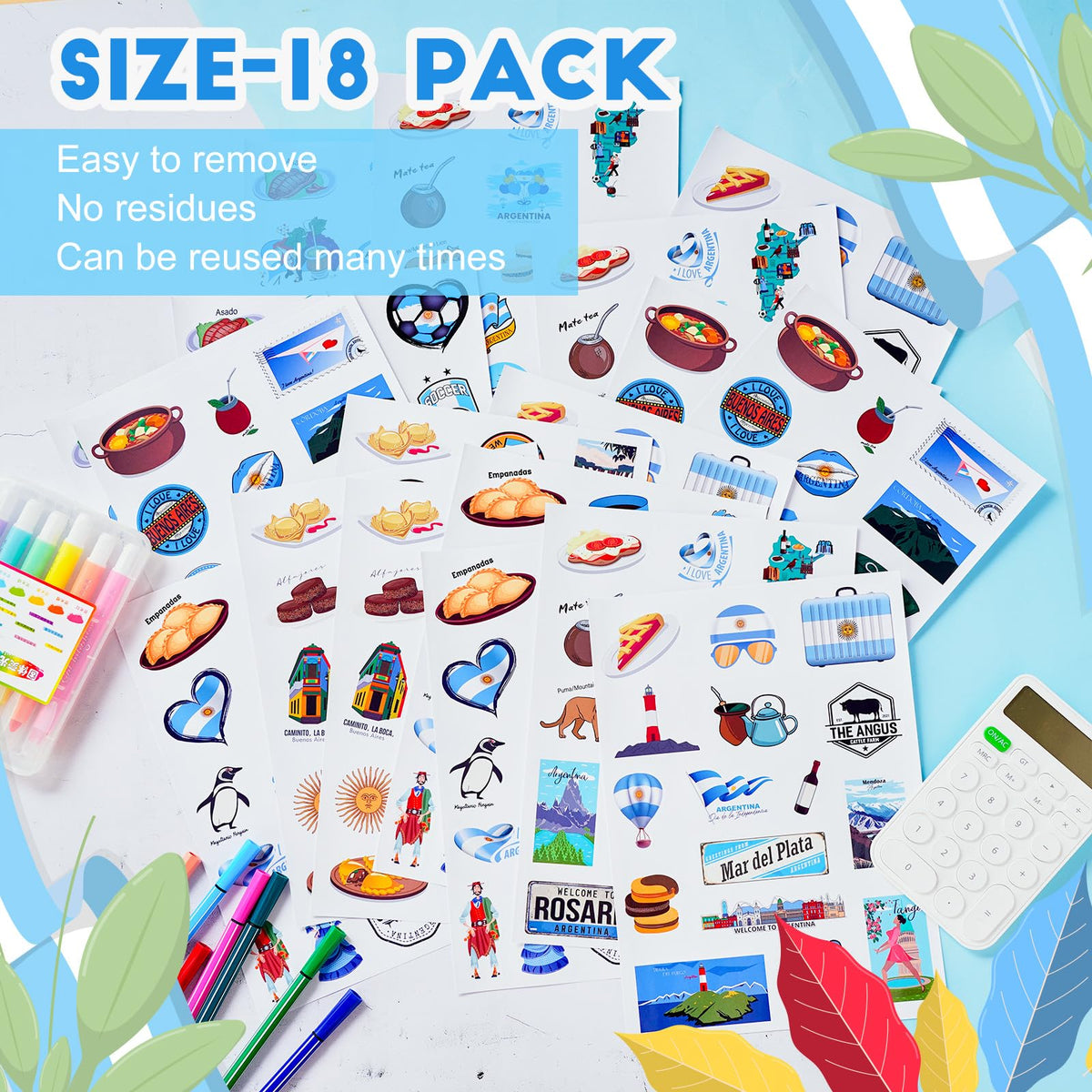 Maitys Argentina stickers sheet types; diverse designs for sports fans.
