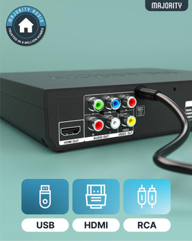 MAJORITY connected to TV via HDMI demonstrating crisp 1080p picture benefit