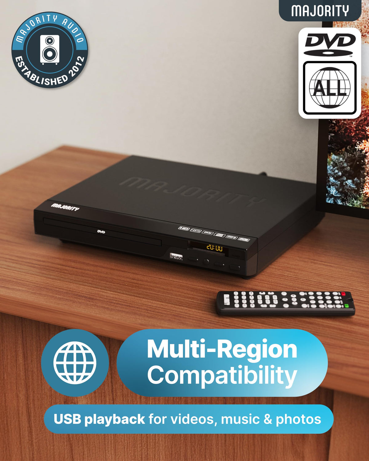 MAJORITY rear ports with HDMI and RCA connectors for flexible TV hookup