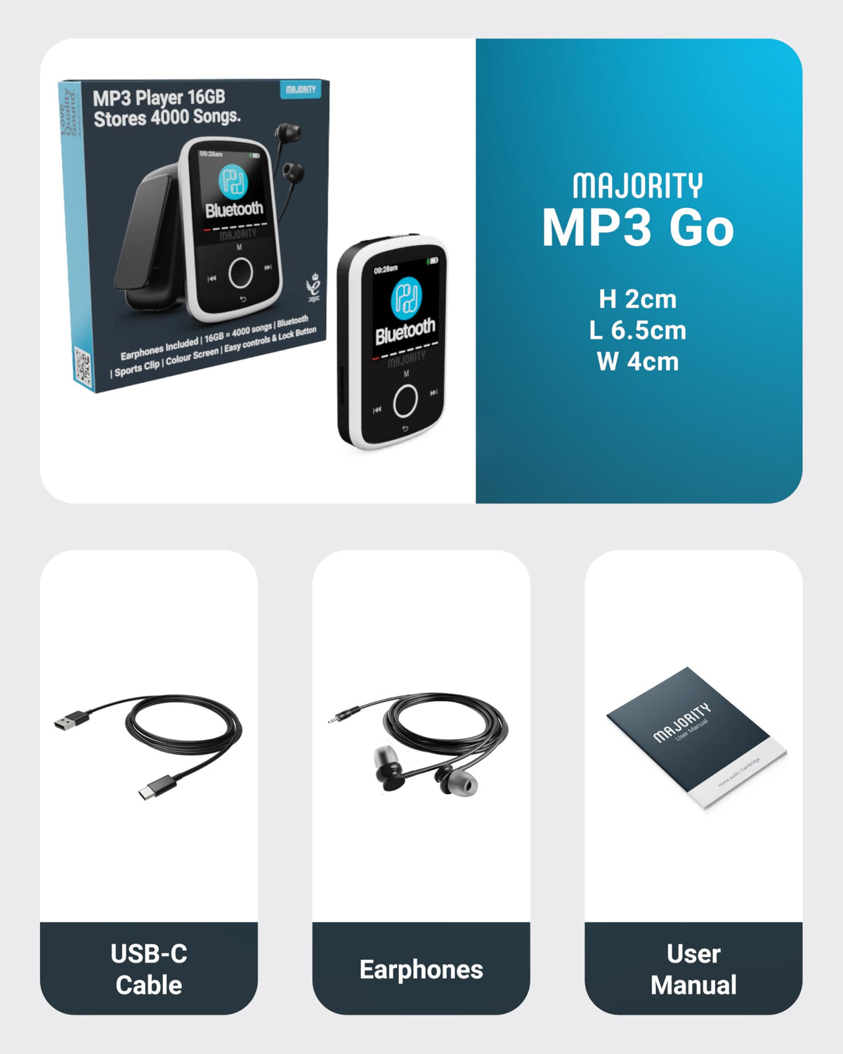 Majority MP3 GO back detail with label and clip, durable build for daily use