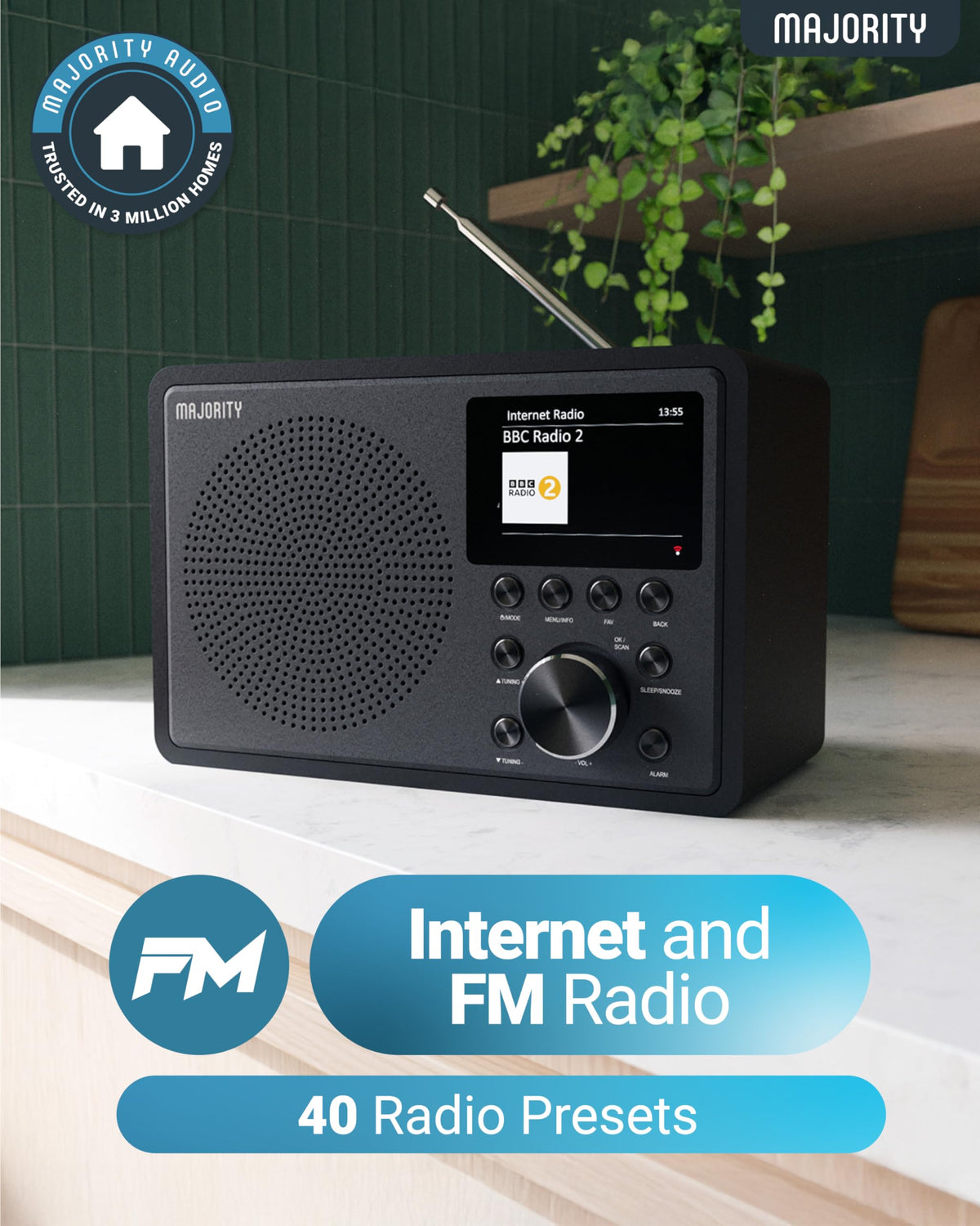 Majority Touro internet radio bedroom-setup perfect for alarms and relaxed mornings