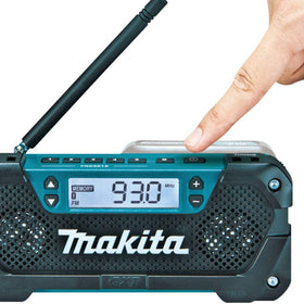 Makita RM02 earphone jack allows private listening in noisy spaces.