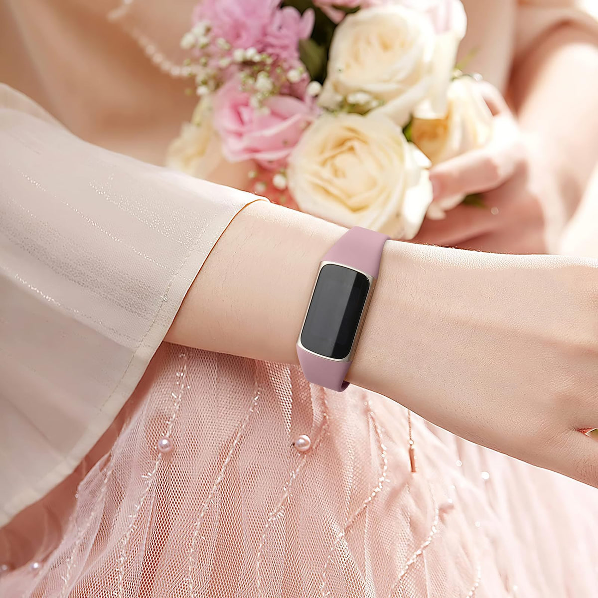 Maledan compatible with Fitbit Charge on wrist with slim, low-profile silhouette.