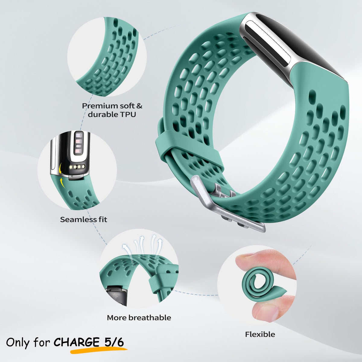 Maledan Charge 5/6 pine green strap close-up, lightweight and adjustable for all-day wear.