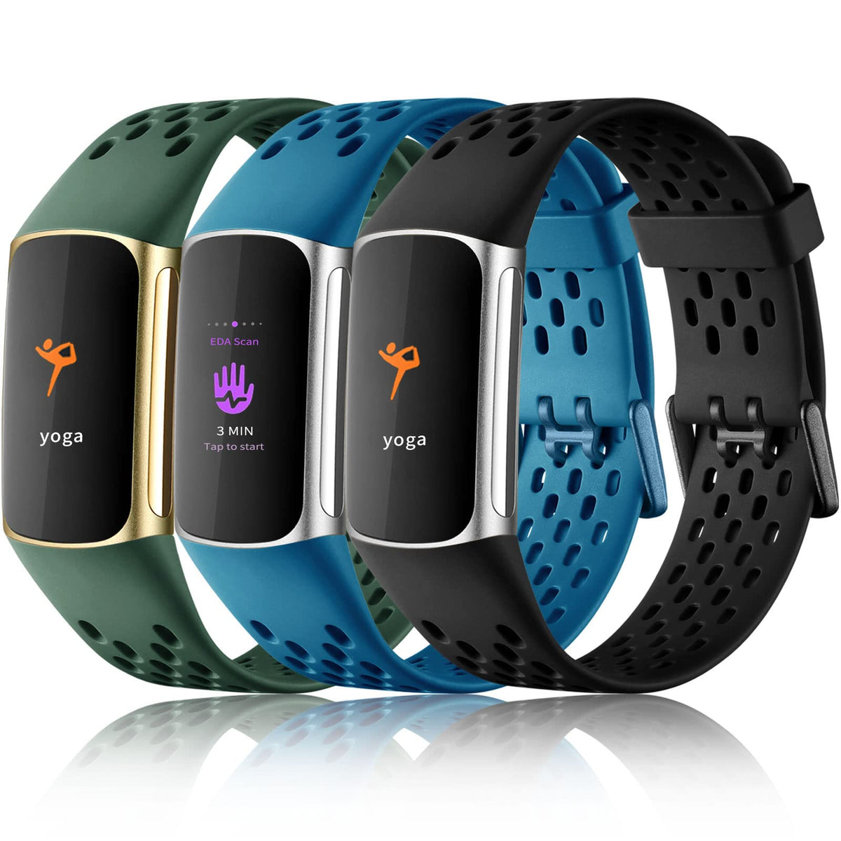 Maledan Charge 5 black band close-up with secure connectors for a snug Fitbit fit during workouts