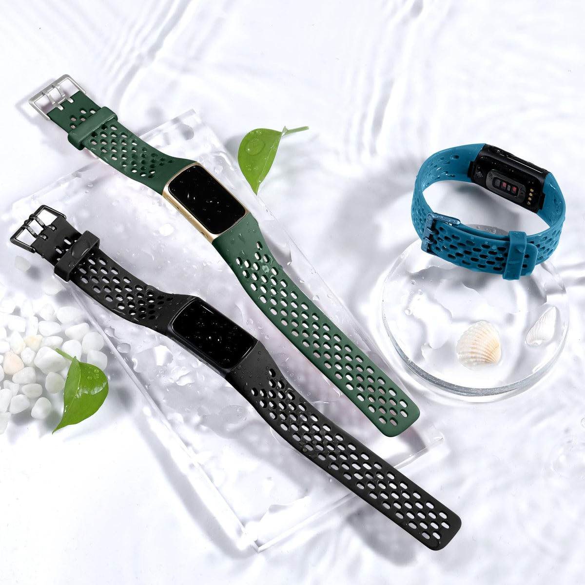 Maledan Charge 6 green band close-up highlighting adjustable fit for most wrists
