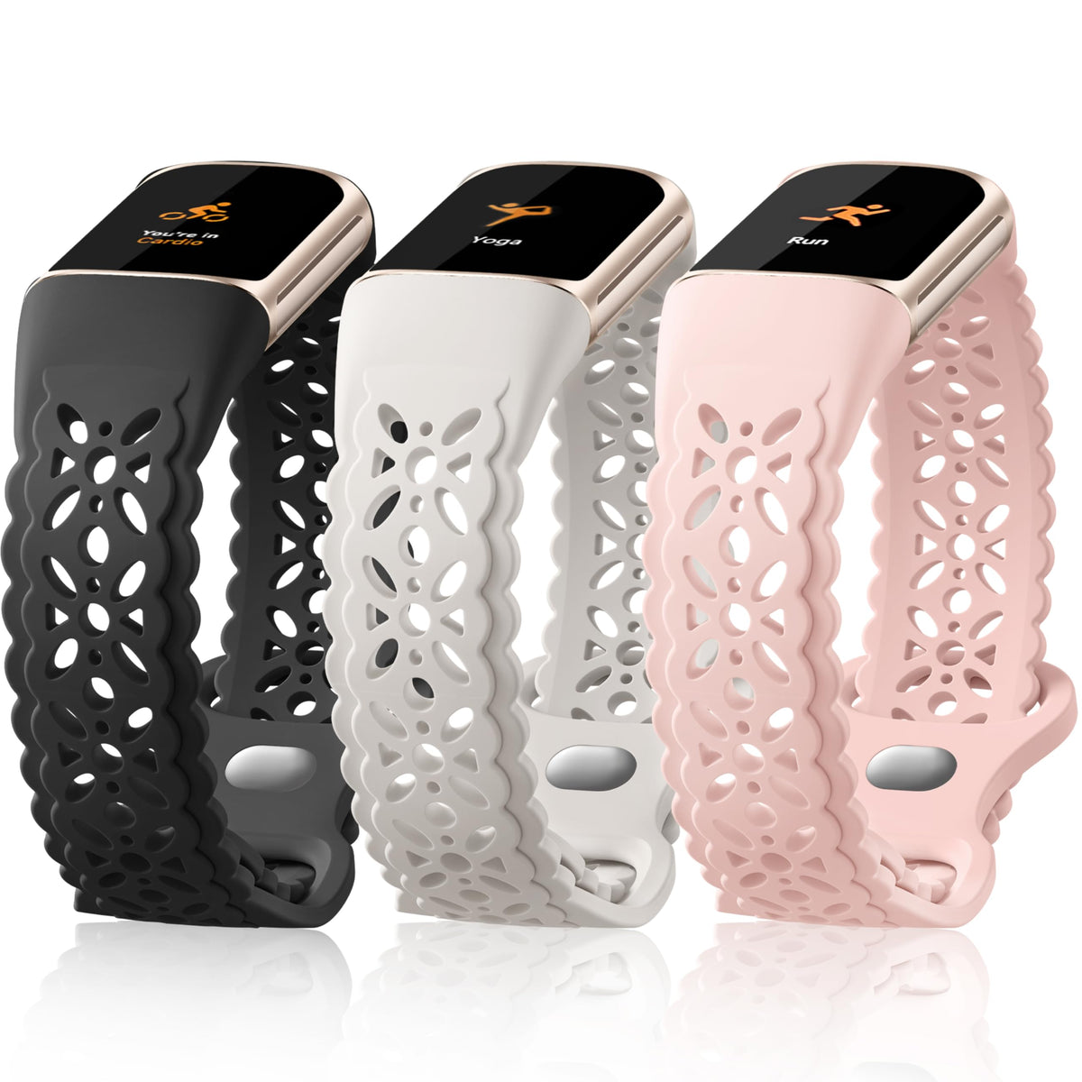 Maledan Charge 6 lace floral pattern band enhances style with delicate, feminine details.