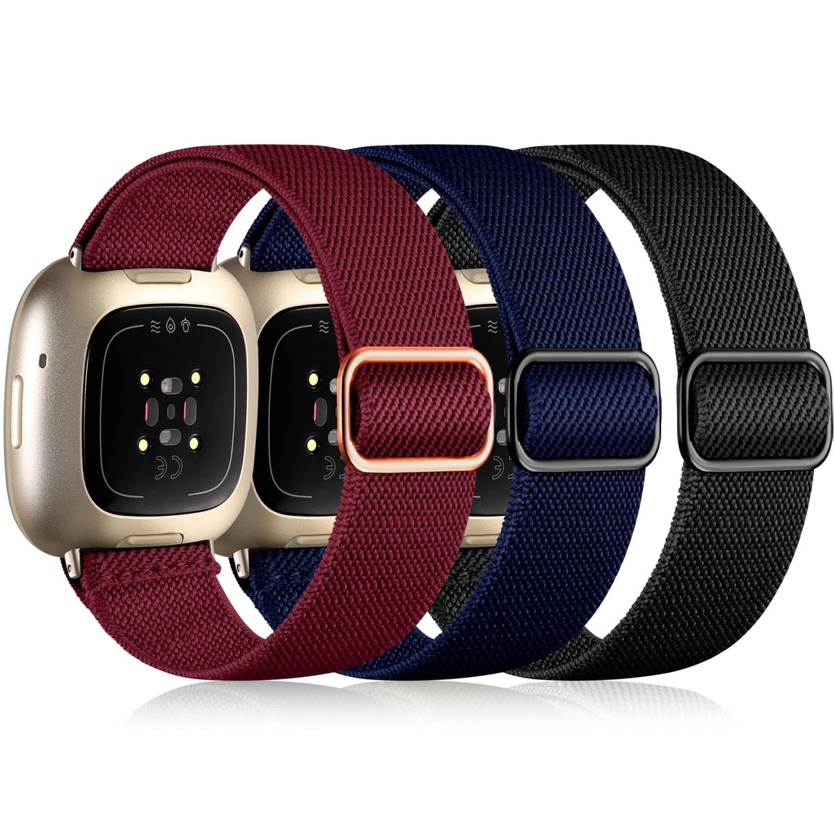 Maledan Versa 3 elastic nylon band on wrist, secure and comfortable