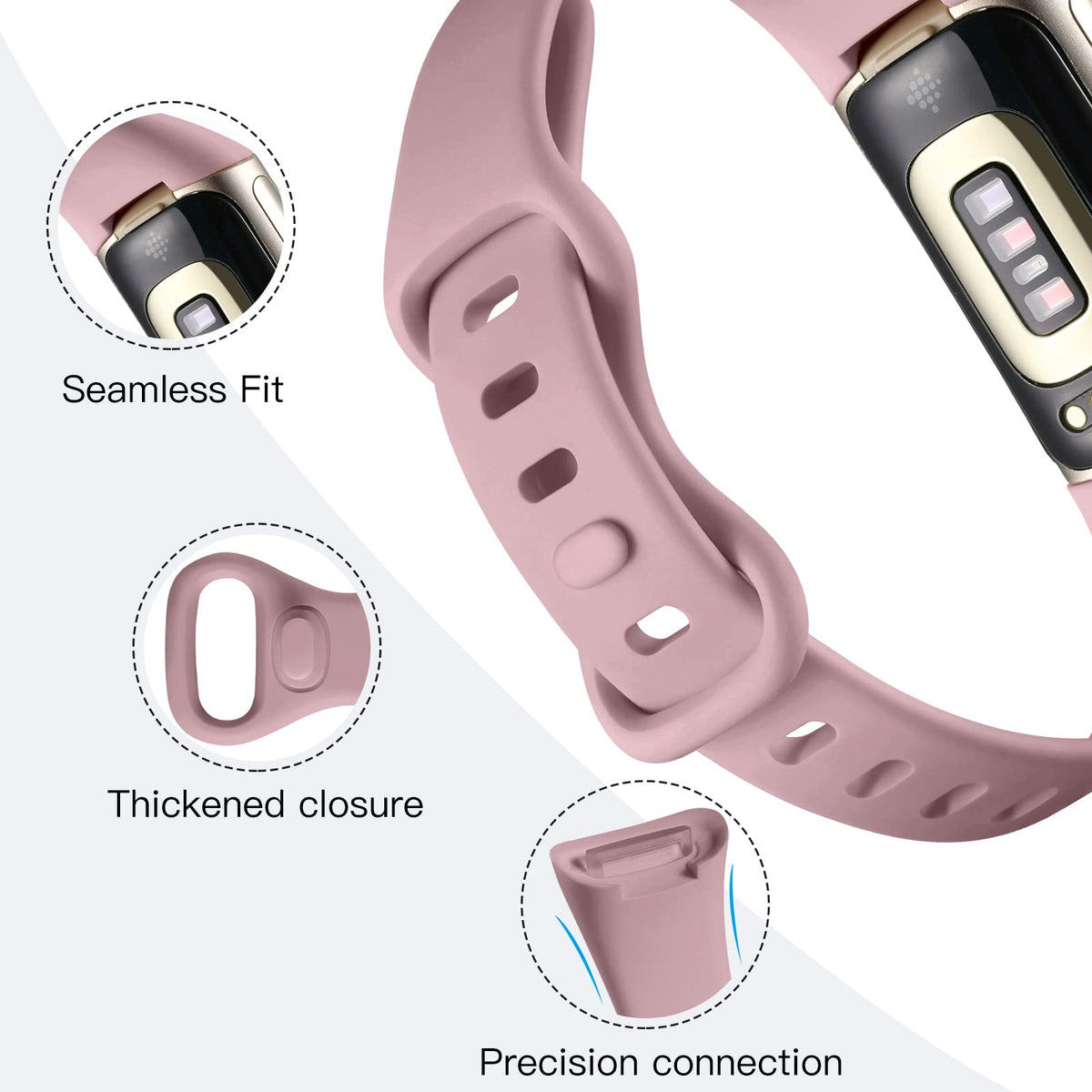Maledan Fitbit Charge 5/6 lavender band shows breathable, sweatproof design for workouts