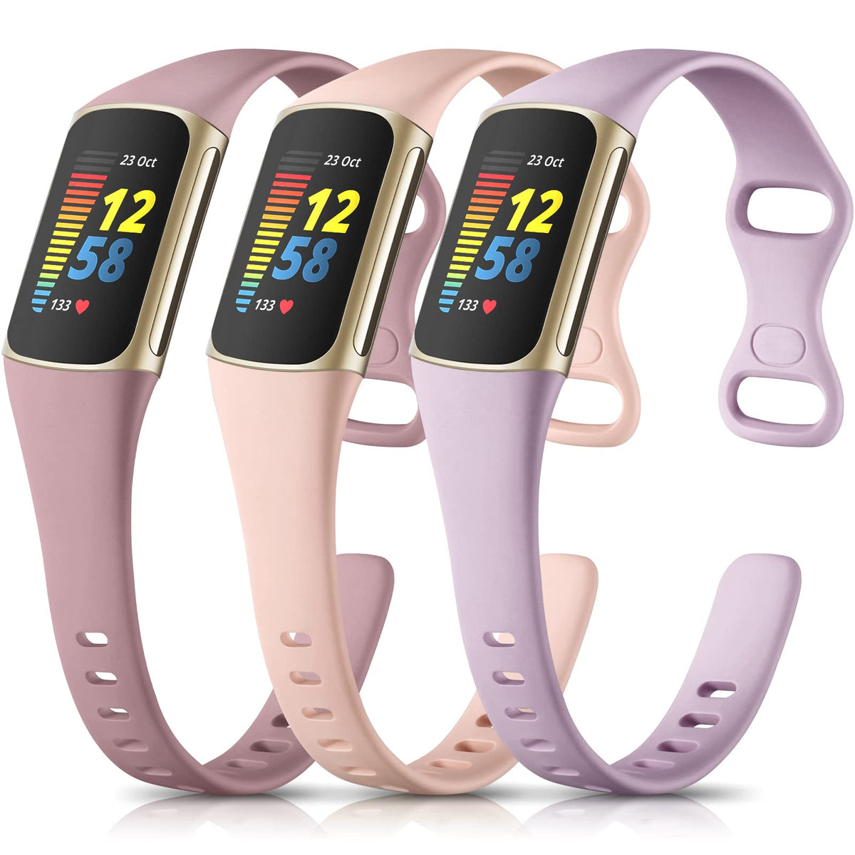 Maledan Fitbit Charge 5/6 pink band close-up with soft silicone comfort