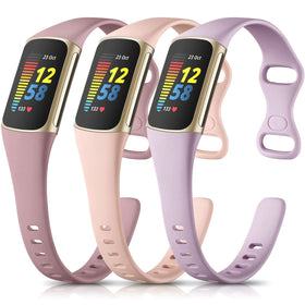 Maledan Fitbit Charge 5/6 pink band close-up with soft silicone comfort