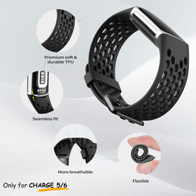 Maledan Fitbit Charge 5/6 dark green band close-up, highlighting comfortable wear.