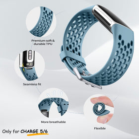 Maledan Fitbit Charge 5/6 white band delivers light feel and breathability for all-day use.