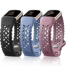 Maledan floral-engraved band with lace edge for Fitbit Charge 6, ideal for daily wear