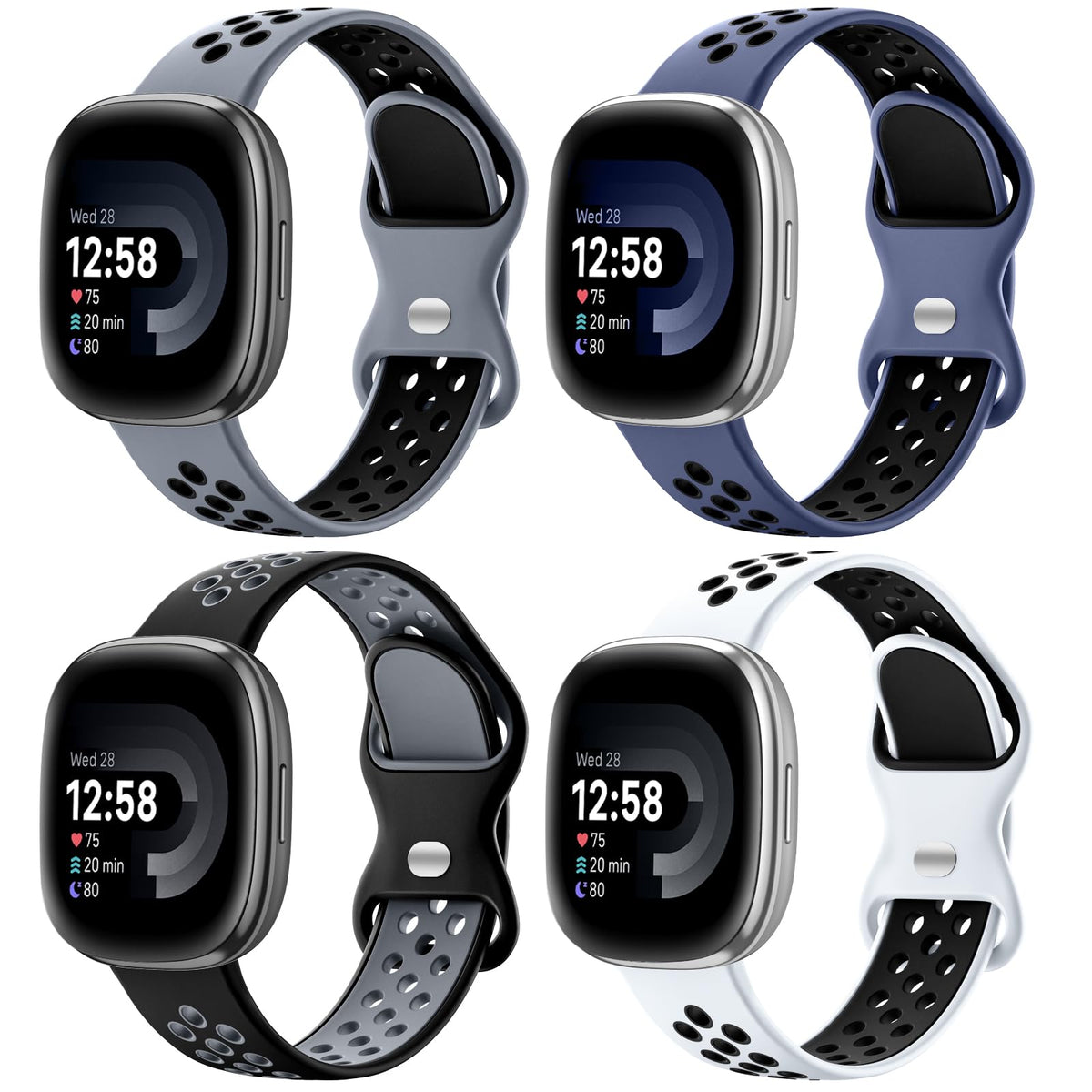 Maledan sport band for Versa 3 close-up, soft silicone for all-day comfort.