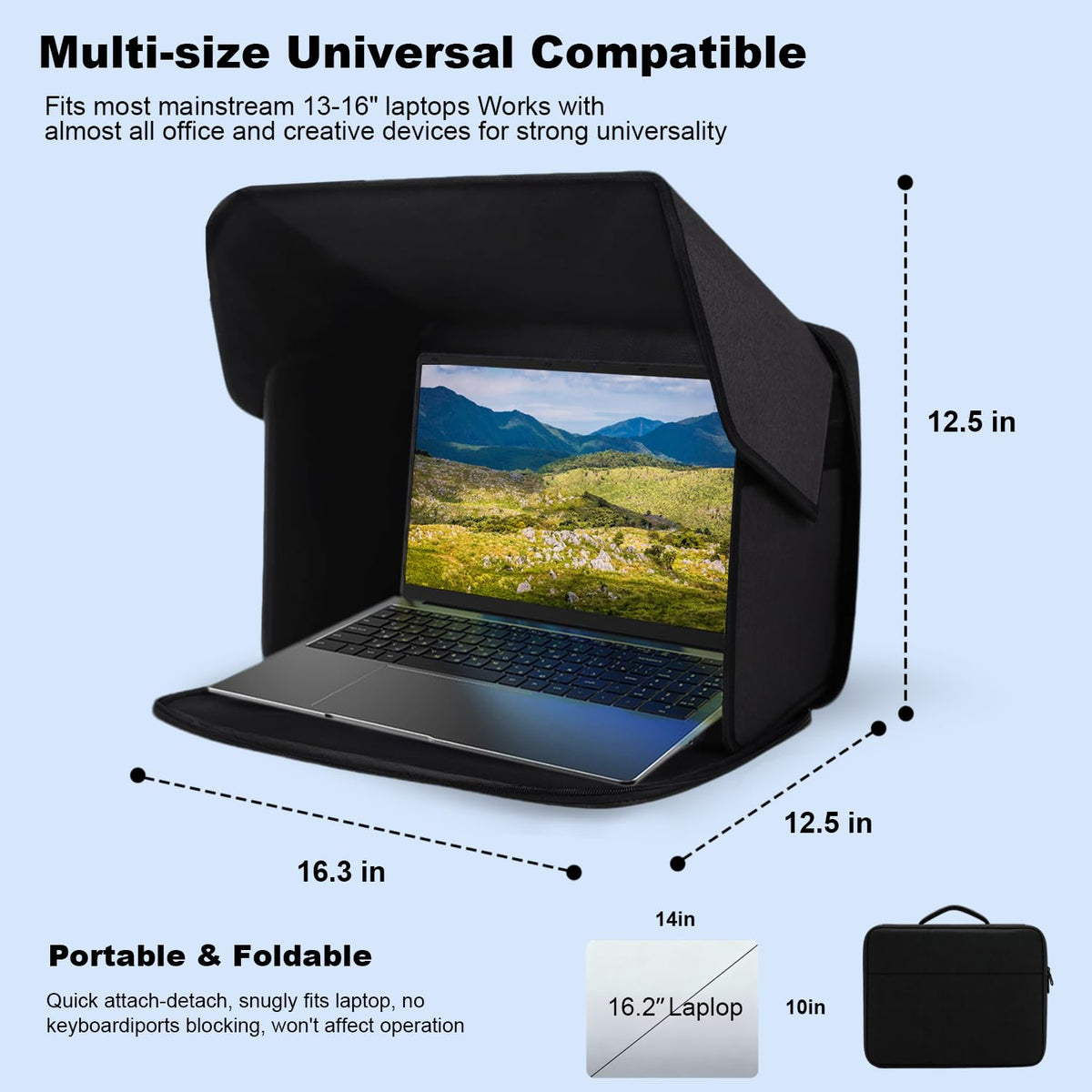 MAMA EVE open hood attached to laptop reducing glare and improving readability
