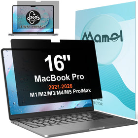 Mamol 360 privacy screen for MacBook 16 inch blocks prying eyes in public.