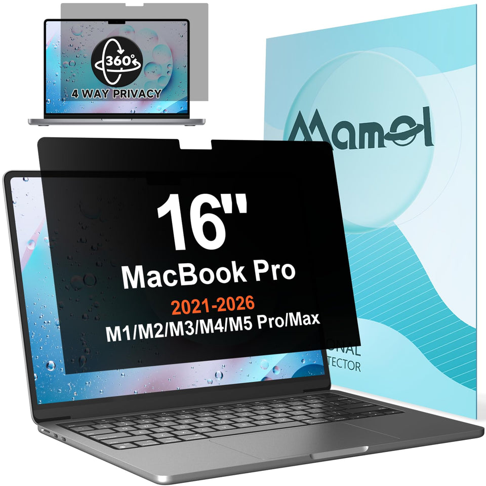 Mamol 360 privacy screen for MacBook 16 inch blocks prying eyes in public.