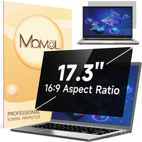 Mamol front packaging showing 17.3 inch privacy screen and included accessories for easy setup