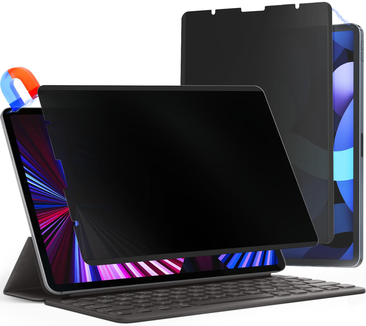 Mamol front view showing full iPad Pro 12.9" coverage and privacy benefit