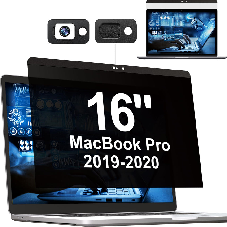 Mamol front view on MacBook Pro 16 showing full protector and clear view benefit
