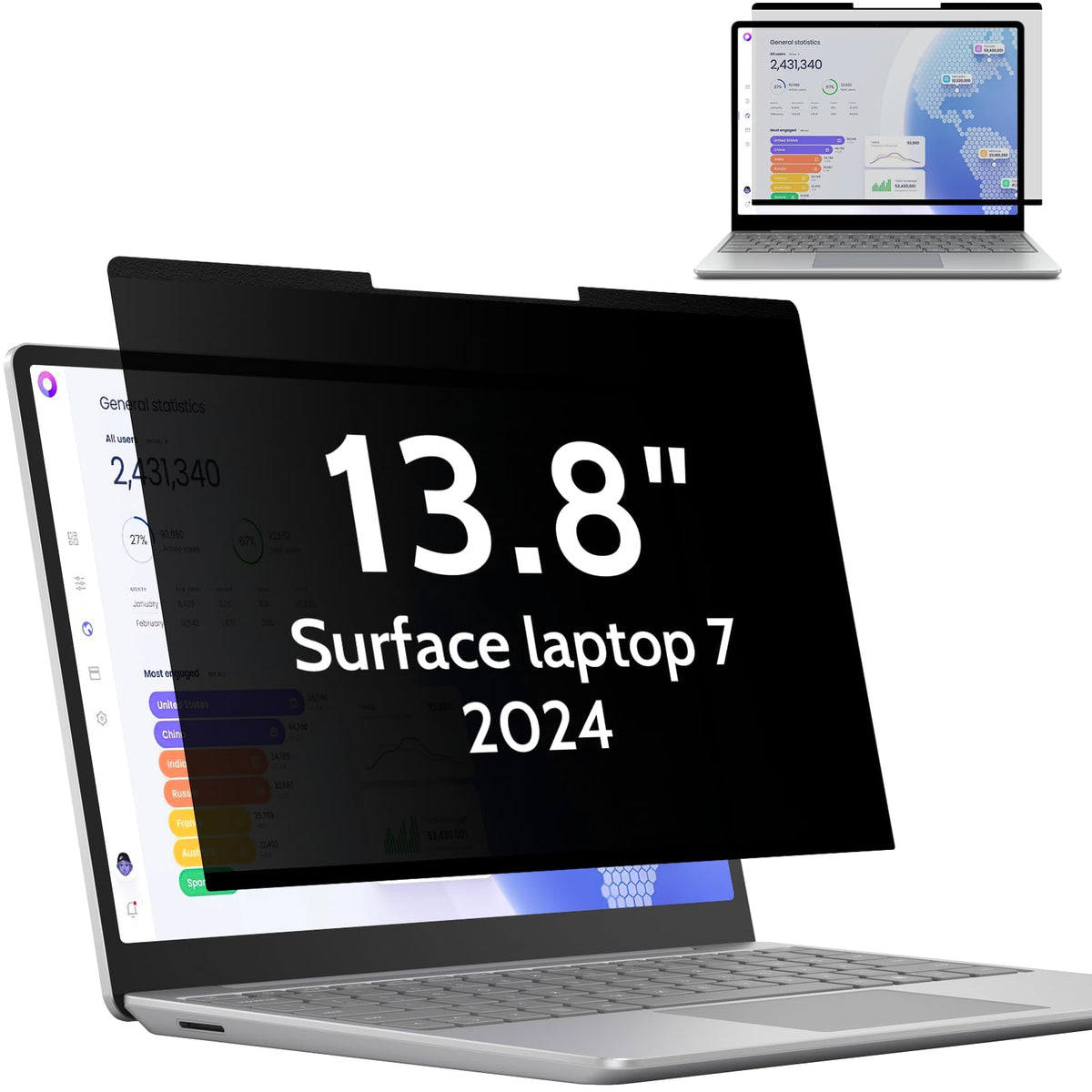 Mamol front view on Surface Laptop 7 showing exact fit and privacy benefit