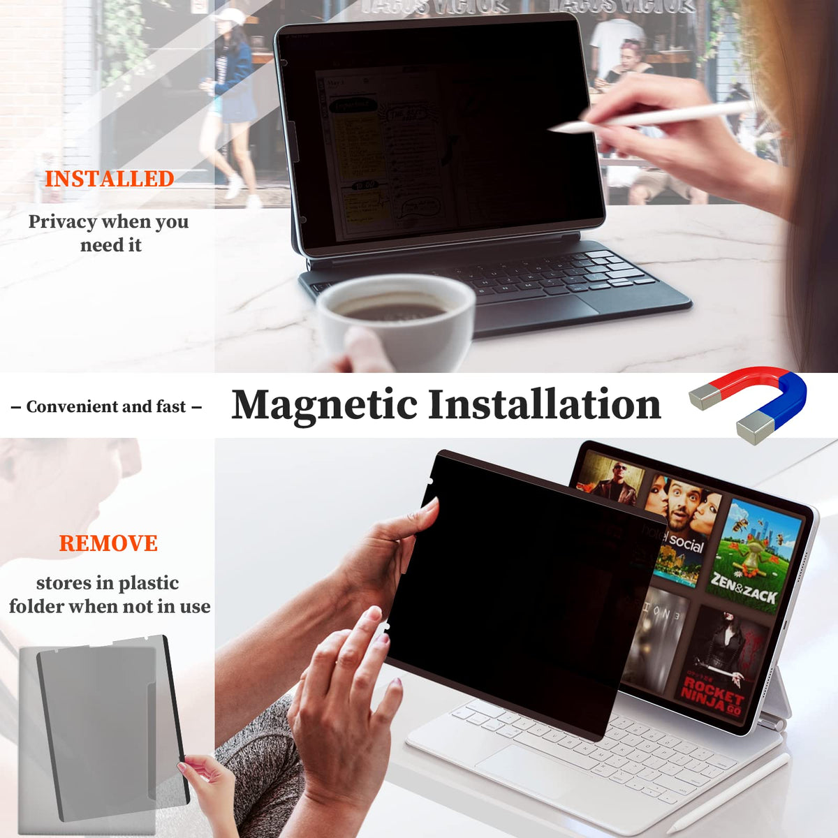 Mamol on iPad used during commute demonstrating public privacy protection