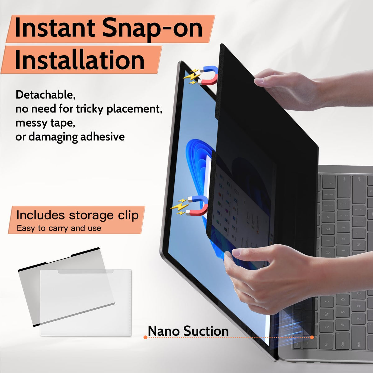 Mamol close-up of magnetic attachment aligning to Surface Pro bezel