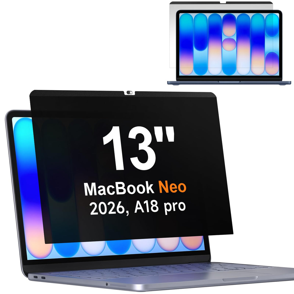 Mamol magnetic privacy screen for MacBook Neo 13 blocks side glare for secure work.
