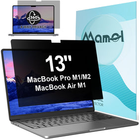 Mamol privacy screen on MacBook Pro 13-inch, front view showing private viewing in public
