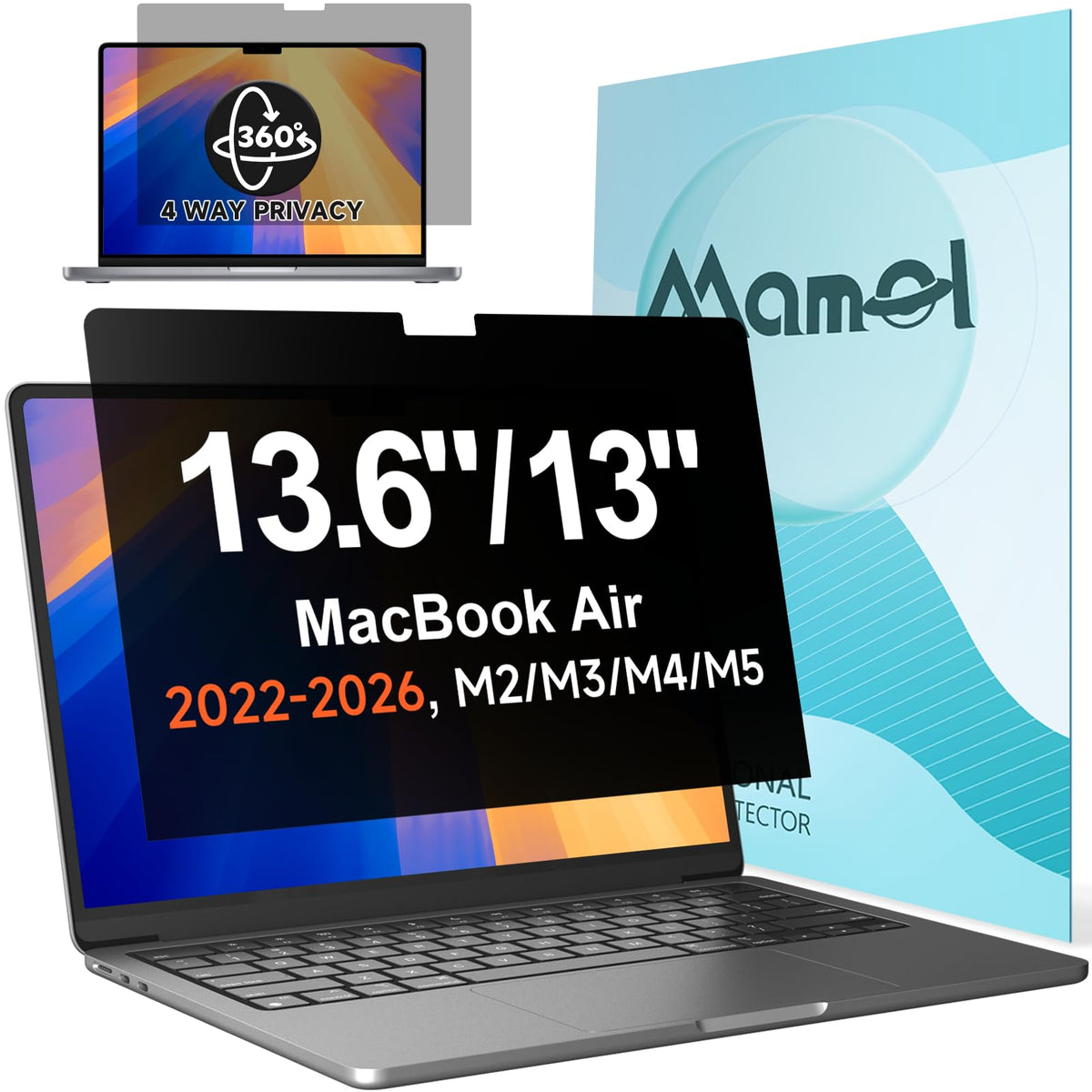 Mamol privacy screen for MacBook Air 13.6 full coverage enhances on screen privacy