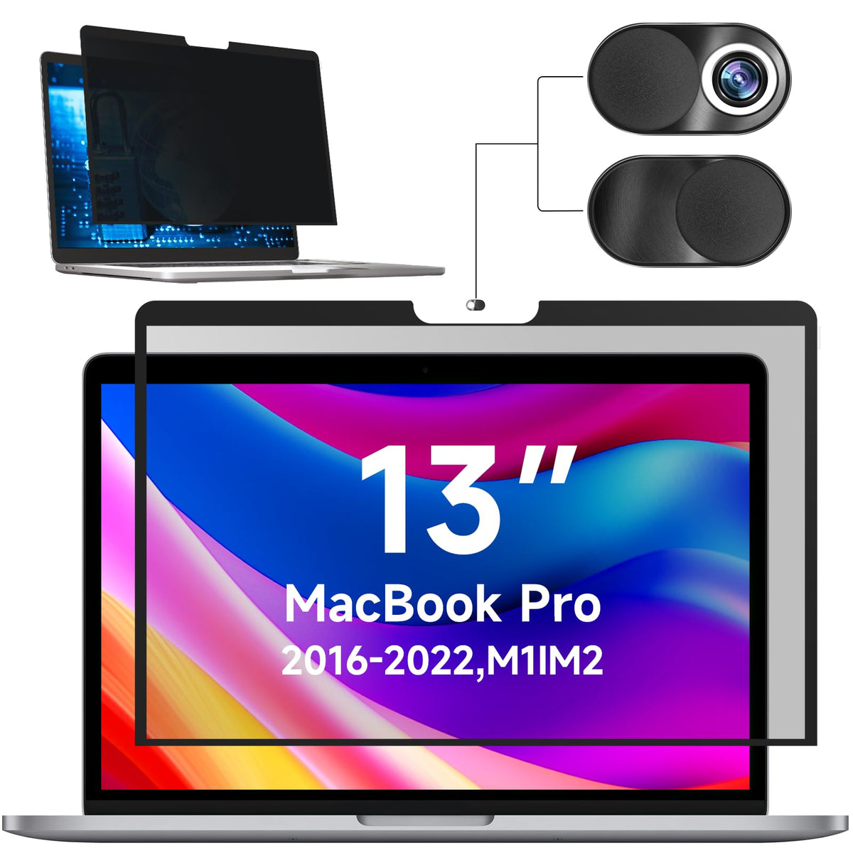 Mamol privacy screen for MacBook Pro 13-inch front view showing privacy edge