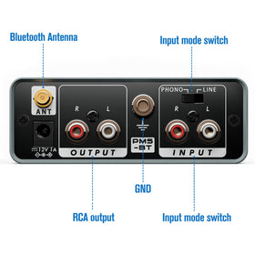 MANAYO PM5BT bass, treble, and master volume dials for precise sound shaping.