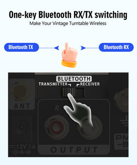 MANAYO PM6BT phono/line switch showing MM to line signal selection