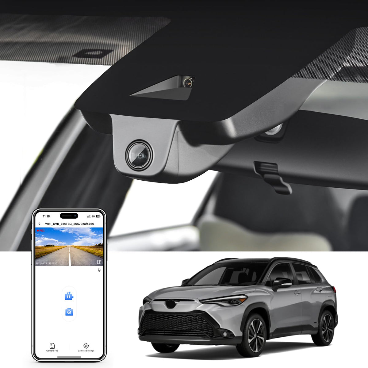 Mangoal 4K dash cam behind the rearview mirror with OEM-style fit.