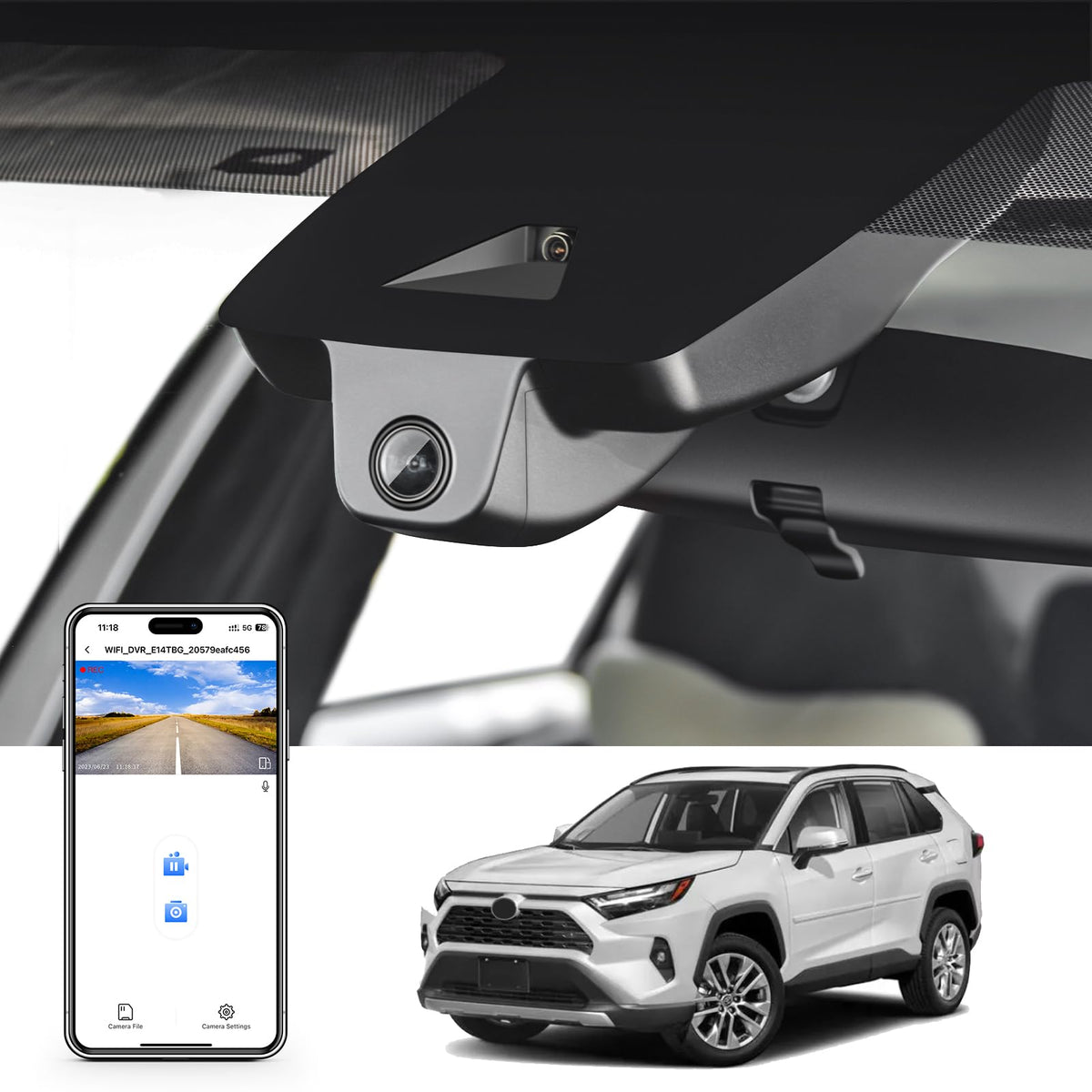 Mangoal 4K dash cam behind the mirror for a seamless OEM look on the RAV4