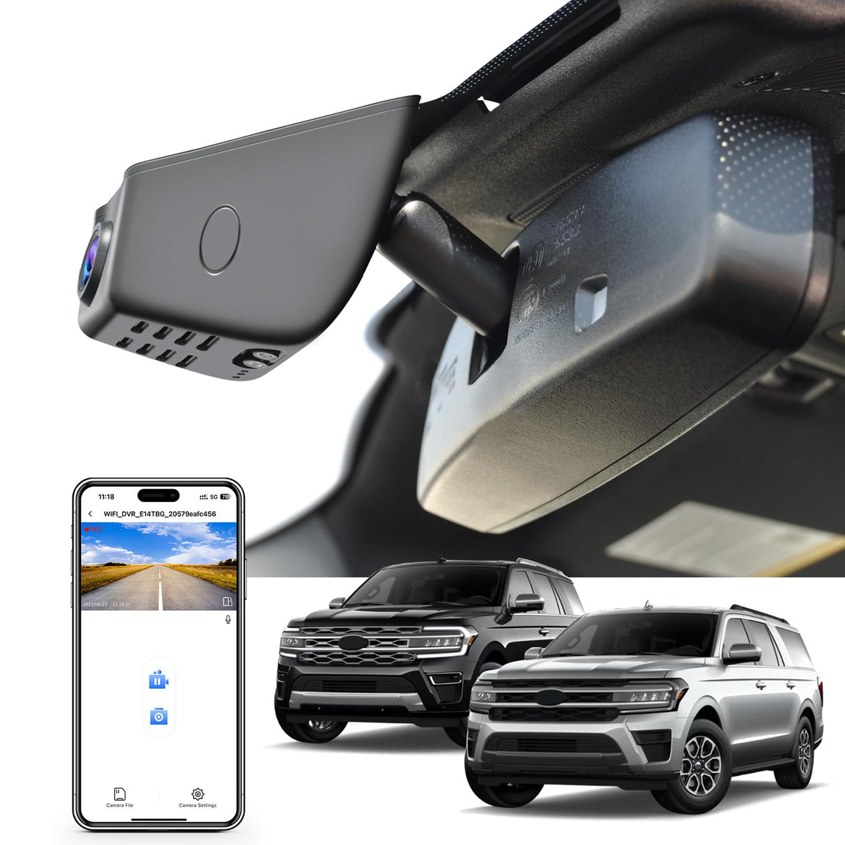 Mangoal 4K dash cam front-panel integration for Ford Expedition.
