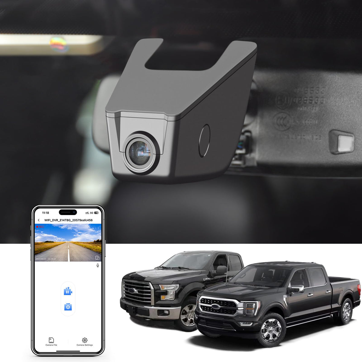 Mangoal 4K dash cam front view for Ford F-Series with crisp daytime footage