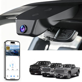 Mangoal 4K dash cam front view for GMC Sierra shows crisp highway footage.
