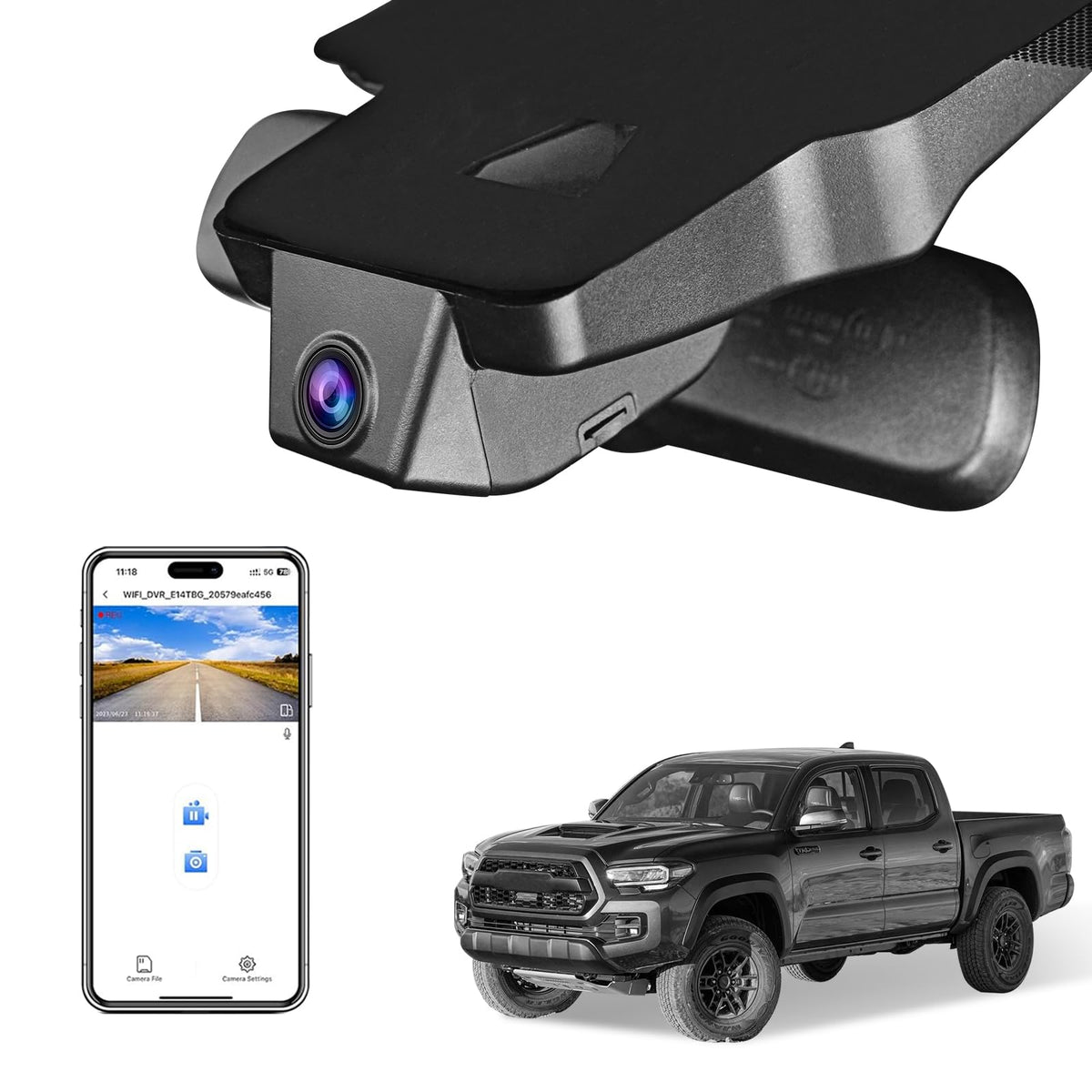 Mangoal 4K dashcam for Toyota Tacoma Gen3 front bezel integration.