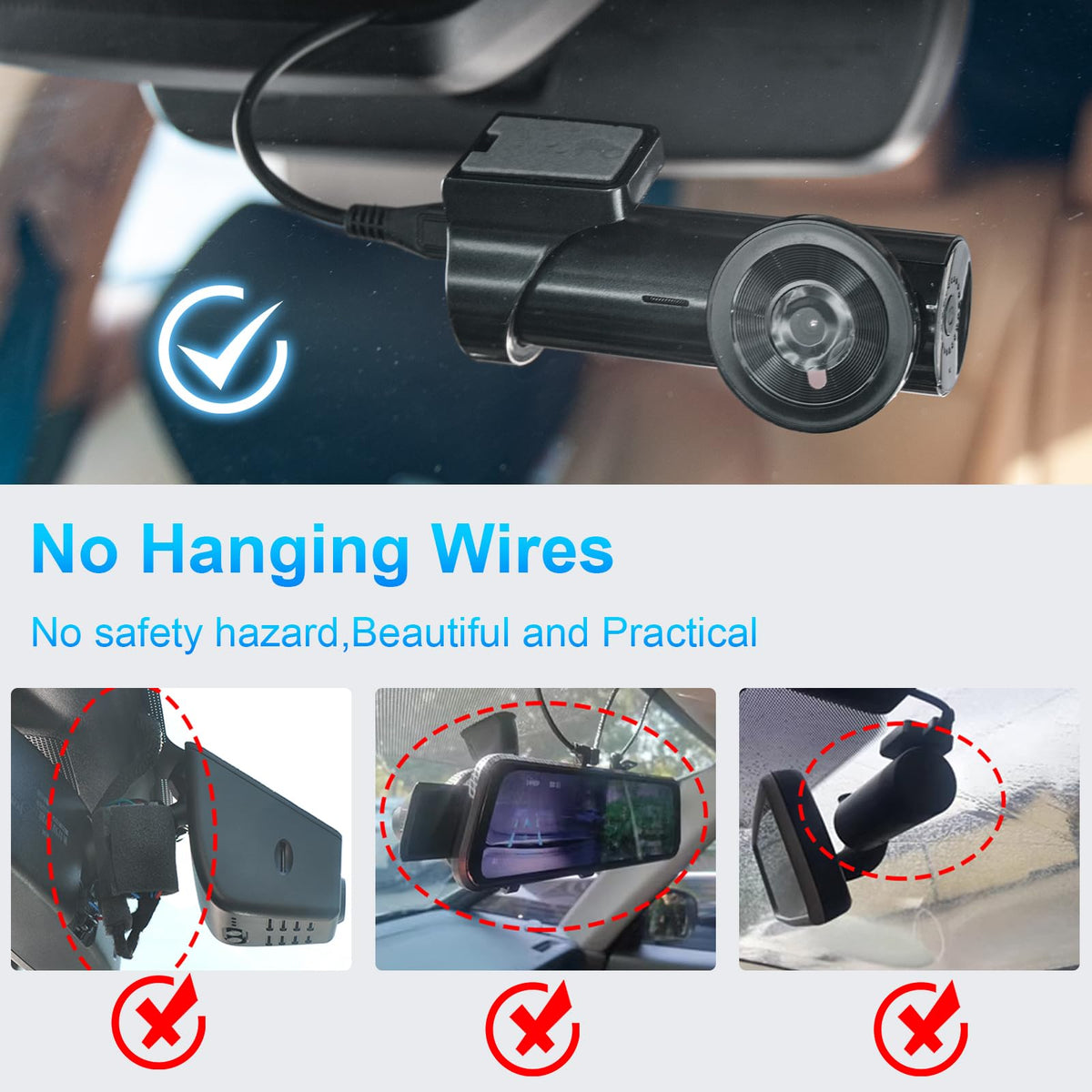 mangoal connected dashcam in rearview mirror showing tidy powered setup