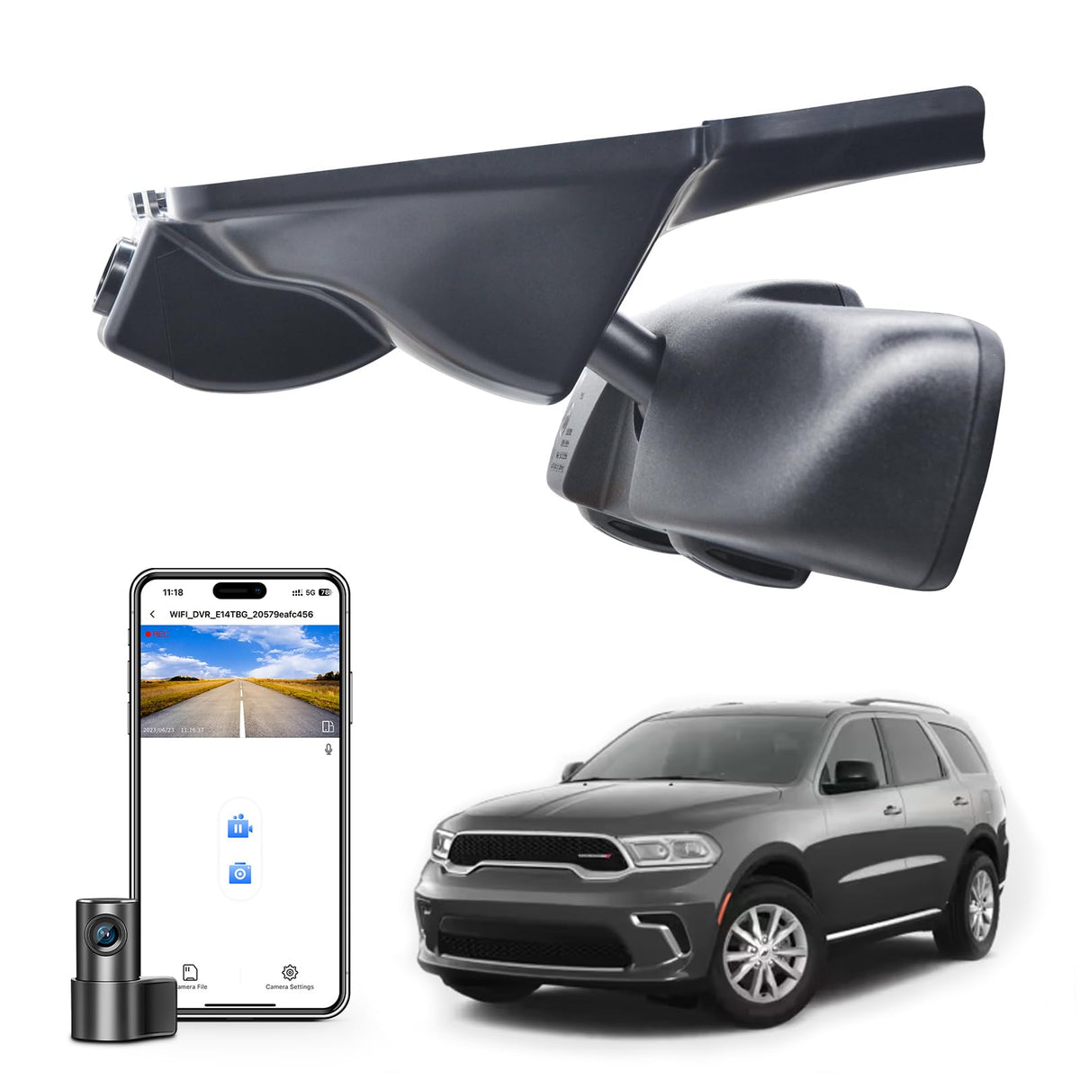 Mangoal Front 4K dash cam behind the Durango windshield for sharper road signs
