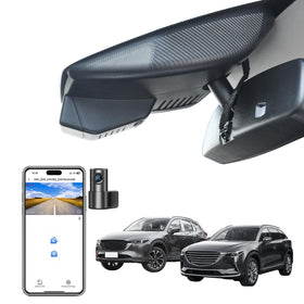 Mangoal front 4K dashcam behind the rearview mirror for Mazda CX-5 fit, clean installation and discreet look.