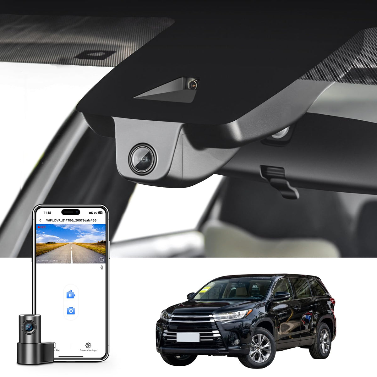 mangoal front 4K dashcam installed in Toyota Highlander Model B for crisp road details.