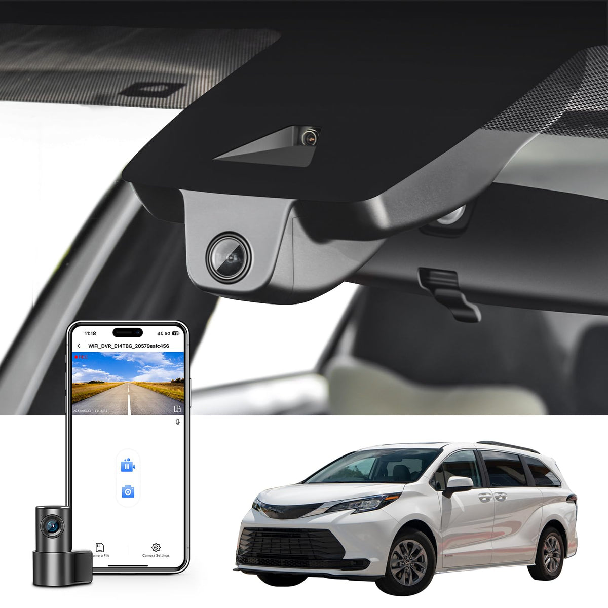 Mangoal front 4K dashcam for Toyota Sienna Gen4 captures clear road signs and license plates.