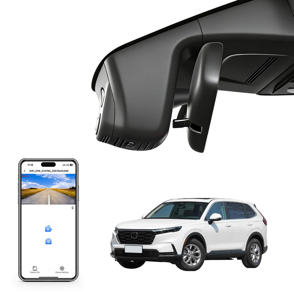 Mangoal Honda CR-V dash cam behind the rear-view mirror for OEM-like integration.