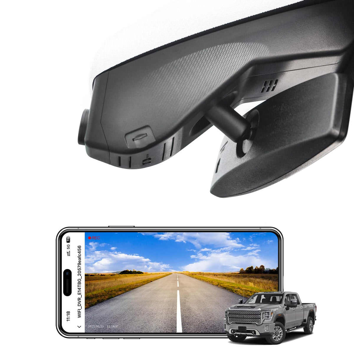 Mangoal Sierra 4K dash cam mounted behind the rearview mirror for a clean OEM look.