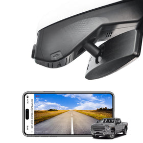 Mangoal Sierra 4K dash cam mounted behind the rearview mirror for a clean OEM look.