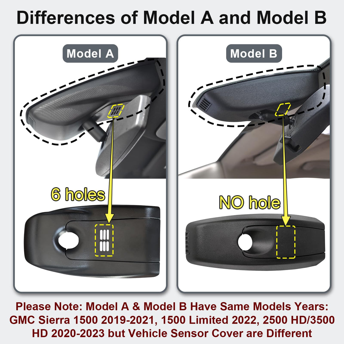 Mangoal Sierra Model E auto-dimming compatibility for select GMC Sierra styles.