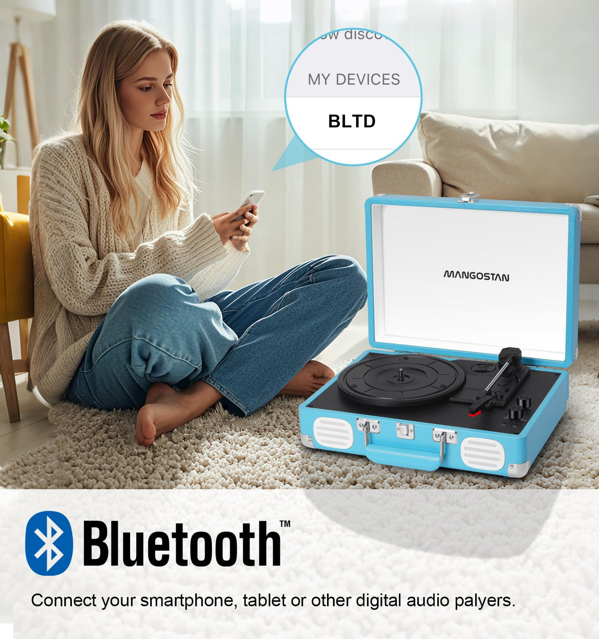 MANGOSTAN back panel with RCA and aux outputs enabling external speaker connection